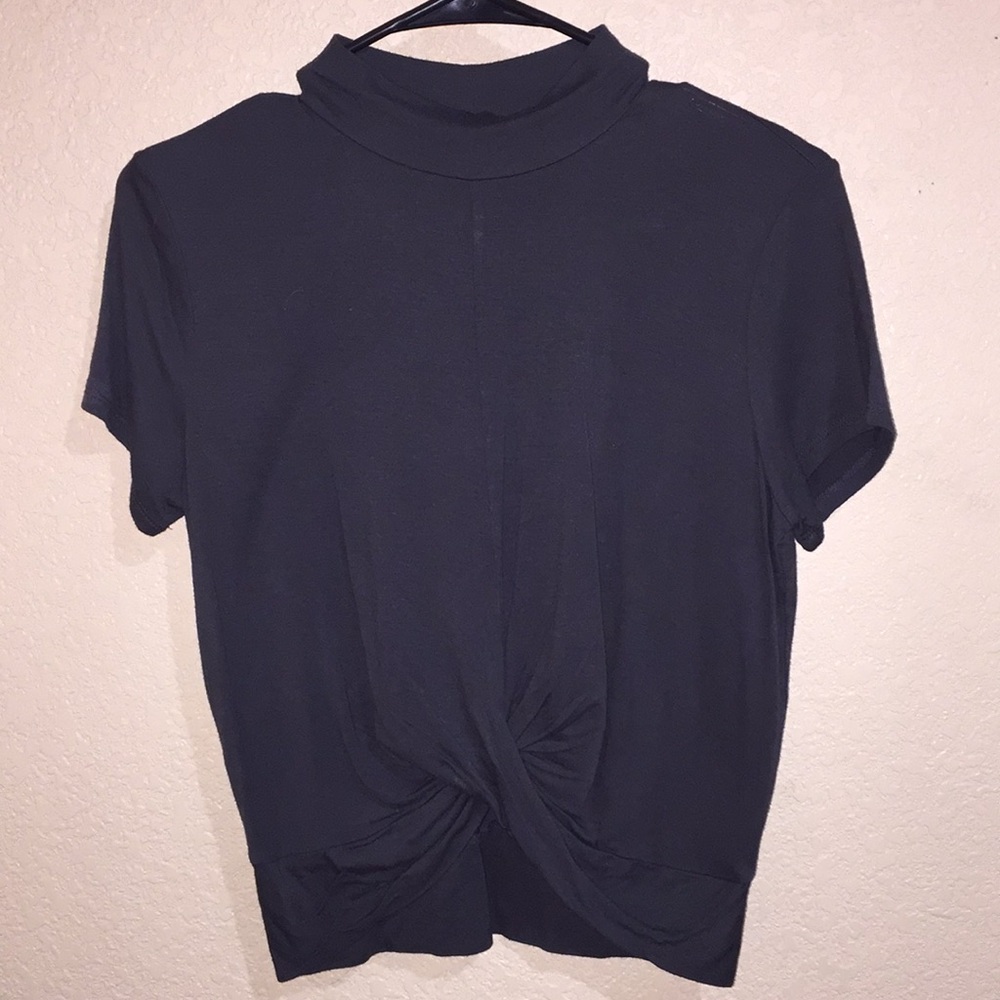 Gray turtle neck crop top tie in the front